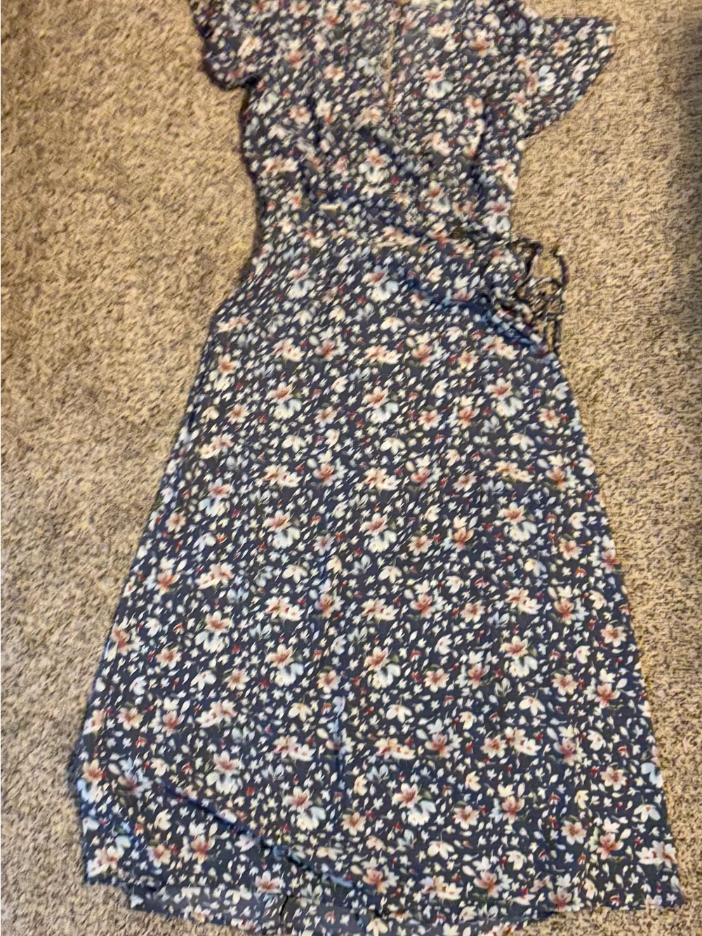 Sienna Sky Navy Floral Wrap Dress with White and Pink Flowers